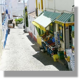Burgau shop lined cobble street