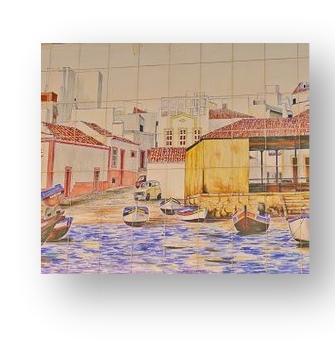 Hand painted traditional tiles scene of Alvor waterfront