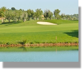 lake with sand bunker on the otherside